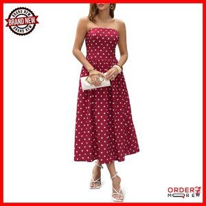 Strapless Maxi Dress Smocked Tube Top Flowy A-Line with Pockets